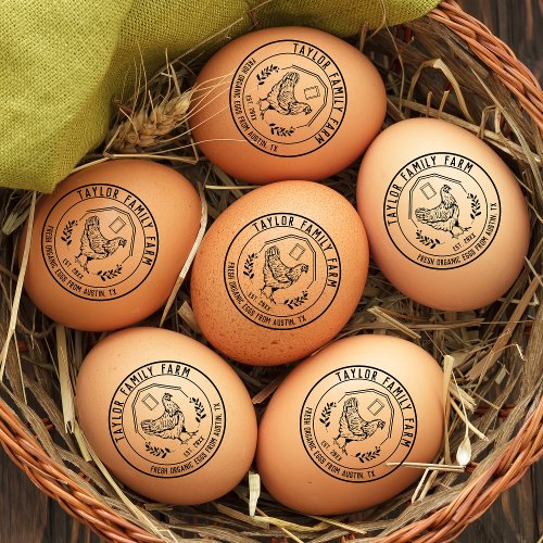 Farmhouse Eggs Family Farm Vintage Round Chicken   Rubber Stamp