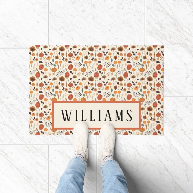 Farmhouse Fall Autumn Family Personalized Name Doormat (Indoor)