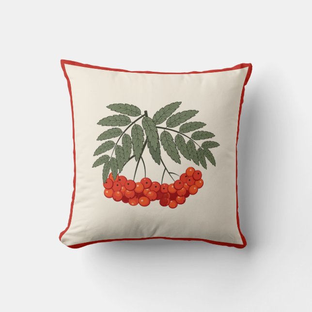 Farmhouse Fall Decor - Rowan Berries with Red Line Throw Pillow (Front)