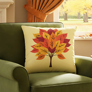 Farmhouse Fall Decor with Autumn Tree Design Throw Pillow