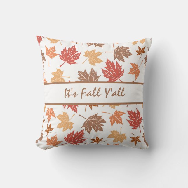 Farmhouse Fall Decor with Leaves Pattern Throw Pillow (Front)