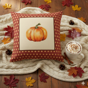 Farmhouse Fall Decor with Pumpkin - Retro Autumn Throw Pillow