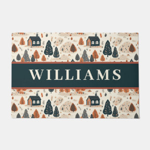 Farmhouse Fall Leaves Family Name Custom Doormat