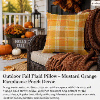 Farmhouse Fall Plaid Mustard Orange Porch Outdoor Pillow