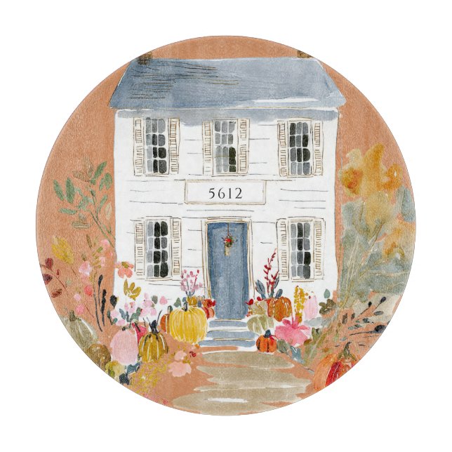 Farmhouse Fall Porch Custom House Number Cutting Board (Front)