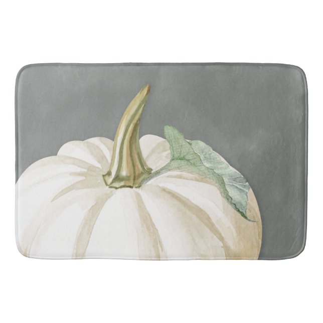 Farmhouse fall white pumpkin bath mat (Front)