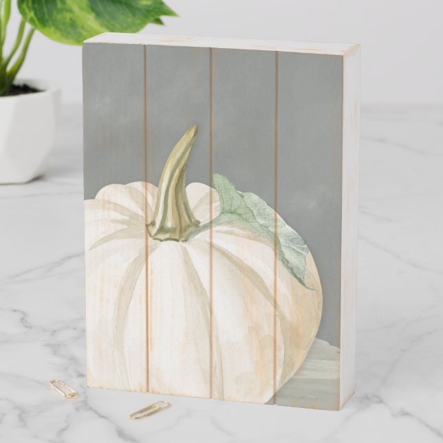 Farmhouse fall white pumpkin wooden box sign (In Situ Vertical)
