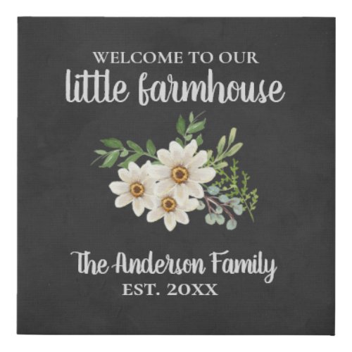 Farmhouse Family Name Daisy Floral Chalkboard   Faux Canvas Print