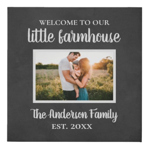 Farmhouse Family Name Photo Chalkboard Faux Canvas Print