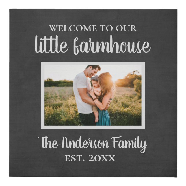 Farmhouse Family Name Photo Chalkboard Faux Canvas Print (Front)