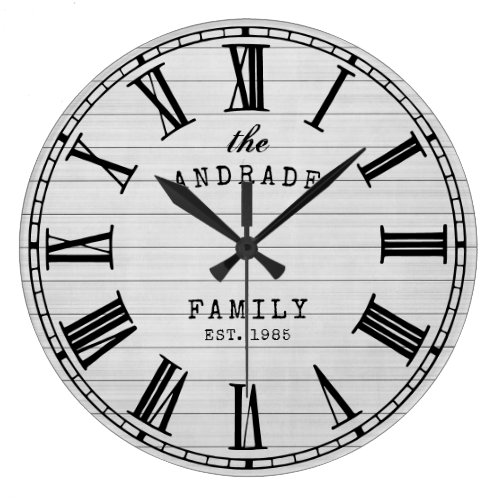 Farmhouse Family Name Rustic White Wood Country Large Clock