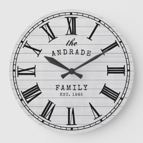 Farmhouse Family Name Rustic White Wood Country Large Clock
