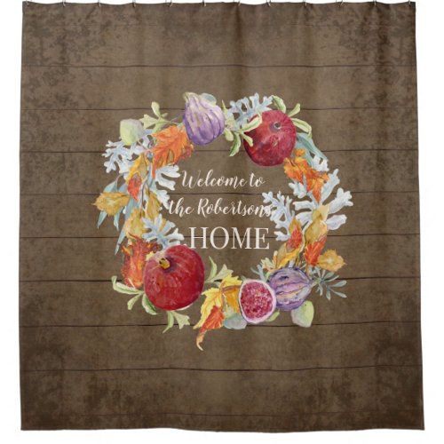 Farmhouse Family Welcome Home  Rustic Pumpkin Dark Shower Curtain