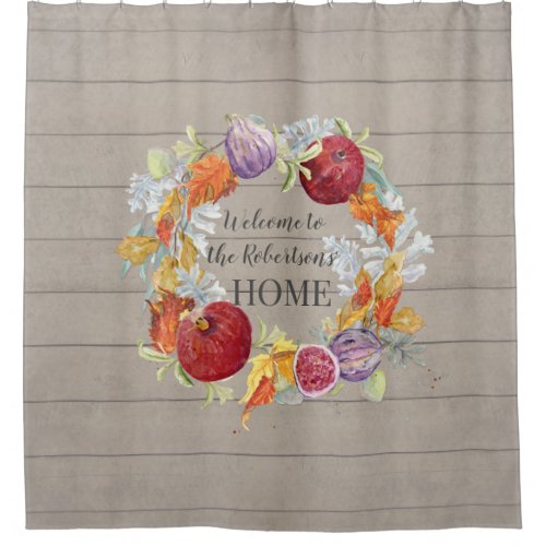 Farmhouse Family Welcome Home  Rustic Pumpkin Wood Shower Curtain