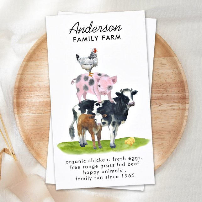 Farmhouse Farm Animals Cow Pig Chicken Country Business Card (Creator Uploaded)