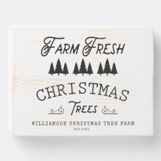 Farmhouse Farm Fresh Christas Trees Family Name  Wooden Box Sign