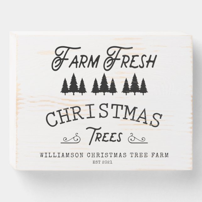 Farmhouse Farm Fresh Christas Trees Family Name  Wooden Box Sign (Front Horizontal)