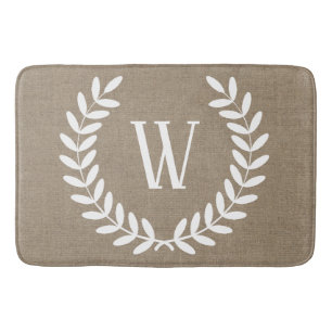 Farmhouse Faux Burlap White Laurels Bathroom Mat