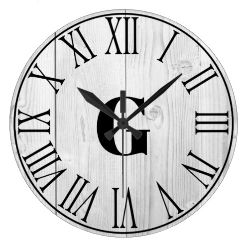 Farmhouse Faux White Wood &amp; Black Large Clock