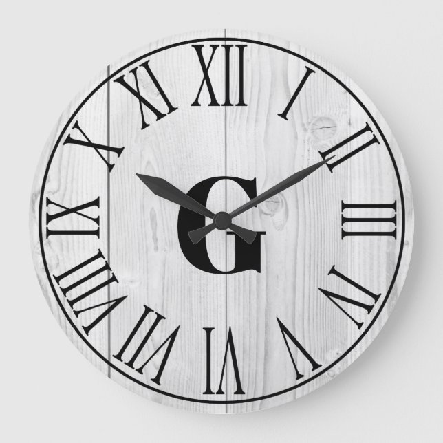 Farmhouse Faux White Wood & Black Large Clock (Front)