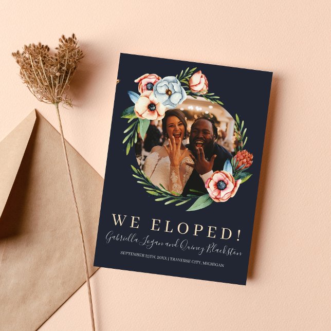 Farmhouse Floral Anemone Greenery Wreath Elopement Announcement (Creator Uploaded)