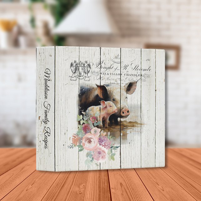 Farmhouse Floral Berkshire Pigs 3 Ring Binder (Creator Uploaded)