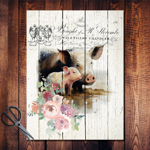 Farmhouse Floral Berkshire Pigs Tissue Paper