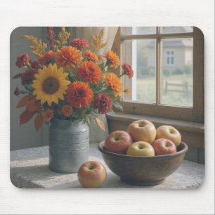 Farmhouse Floral Bouquet and Autumn Apples Mouse Pad