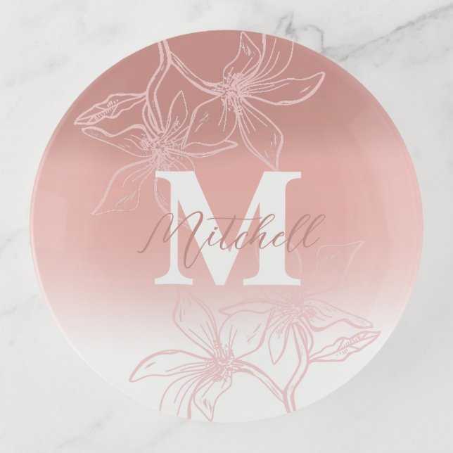 Farmhouse Floral Custom Monogram Trinket Tray (Front)