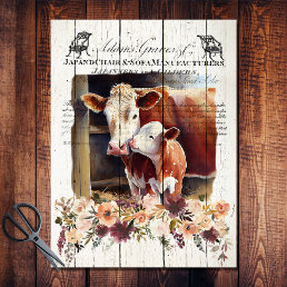 Farmhouse Floral Hereford Cows Tissue Paper