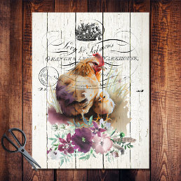 Farmhouse Floral Leghorn Chickens Tissue Paper
