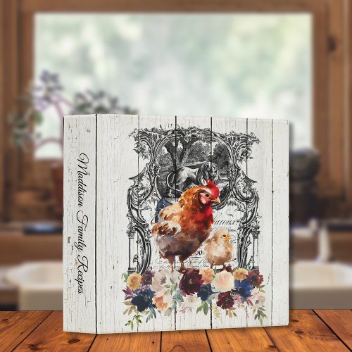Farmhouse Floral Rhode Island Red Chickens 3 Ring Binder