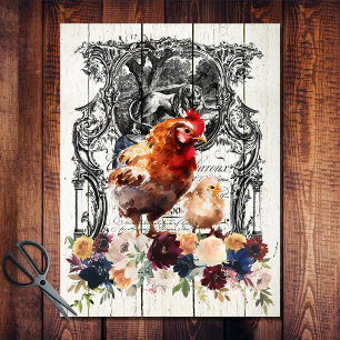 Farmhouse Floral Rhode Island Red Chickens Tissue Paper