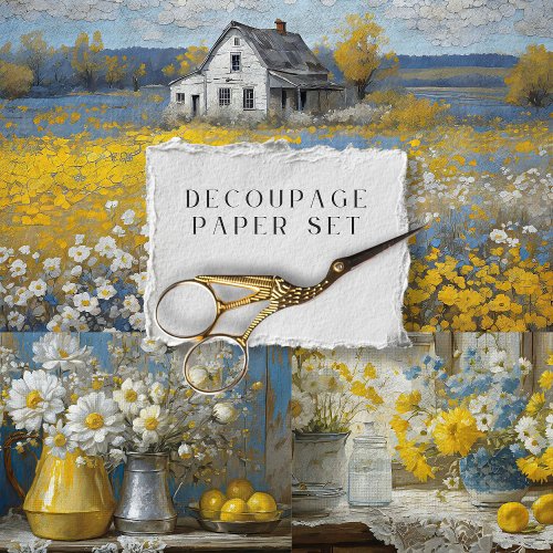 Farmhouse Floral Rustic Vintage Texture Decoupage Wrapping Paper Sheets