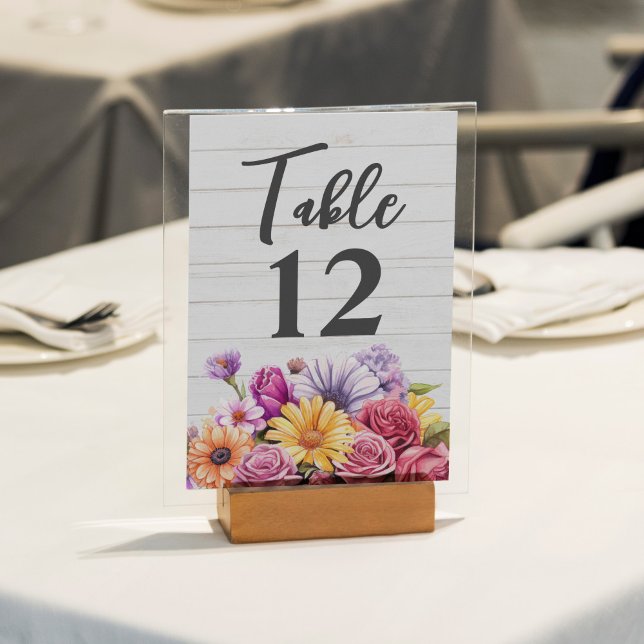 Farmhouse Floral & Rustic Wood Barn Wedding Table Number (Creator Uploaded)