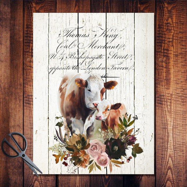 Farmhouse Floral Simmental Cows Tissue Paper (Creator Uploaded)