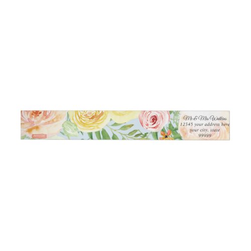 Farmhouse Floral Sky Blue Blush n Yellow Roses Wrap Around Label