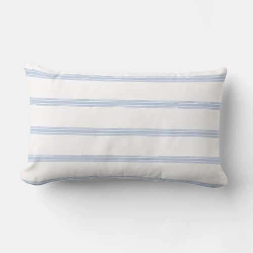 Farmhouse French Ticking Stripe Pattern Blue White Lumbar Pillow