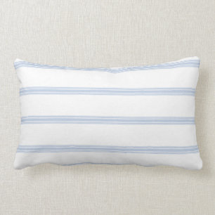 Farmhouse French Ticking Stripe Pattern Blue White Lumbar Pillow