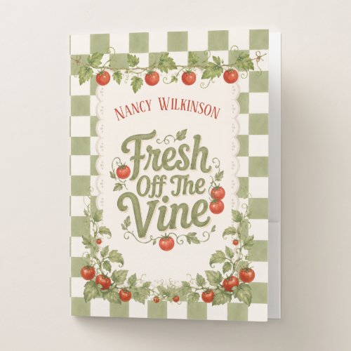 Farmhouse Fresh Off The Vine Tomatoes Gingham Pock Pocket Folder