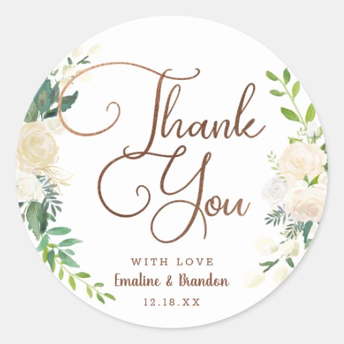 Farmhouse Fresh Rustic Country Floral Thank You Classic Round Sticker