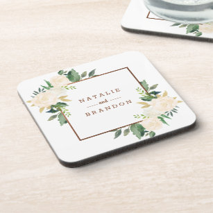 Farmhouse Fresh Rustic Country Wedding Monogram Beverage Coaster