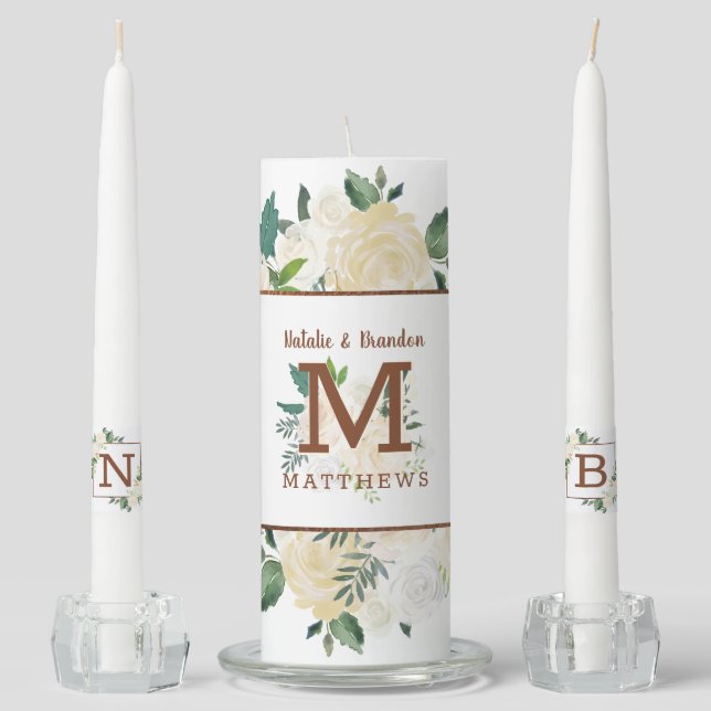 Farmhouse Fresh Rustic Country Wedding Monogram Unity Candle Set (Front)