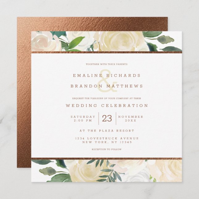 Farmhouse Fresh Rustic Country Wedding Square Invitation (Front/Back)
