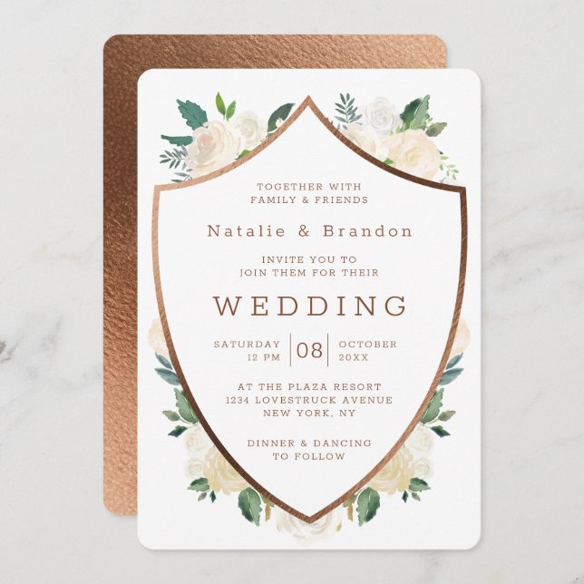 Farmhouse Fresh Rustic Fall Crest Framed Wedding Invitation (Front/Back)