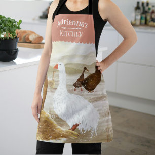 Farmhouse Geese, Light Clay Personalized Kitchen Apron