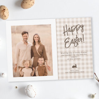 Farmhouse Gingham And Bunny Easter Family Photo Card
