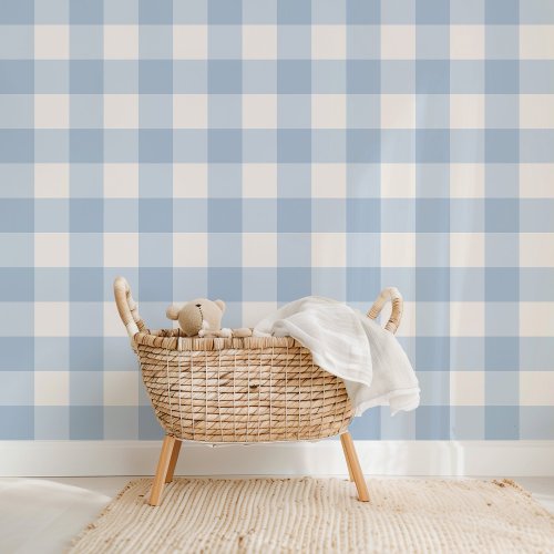 Farmhouse Gingham Baby Blue Wallpaper