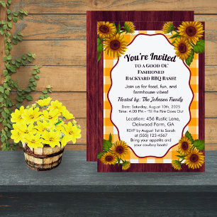 Farmhouse Gingham BBQ Invitation Rustic Country