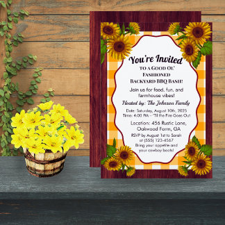 Farmhouse Gingham BBQ Invitation | Rustic Country 